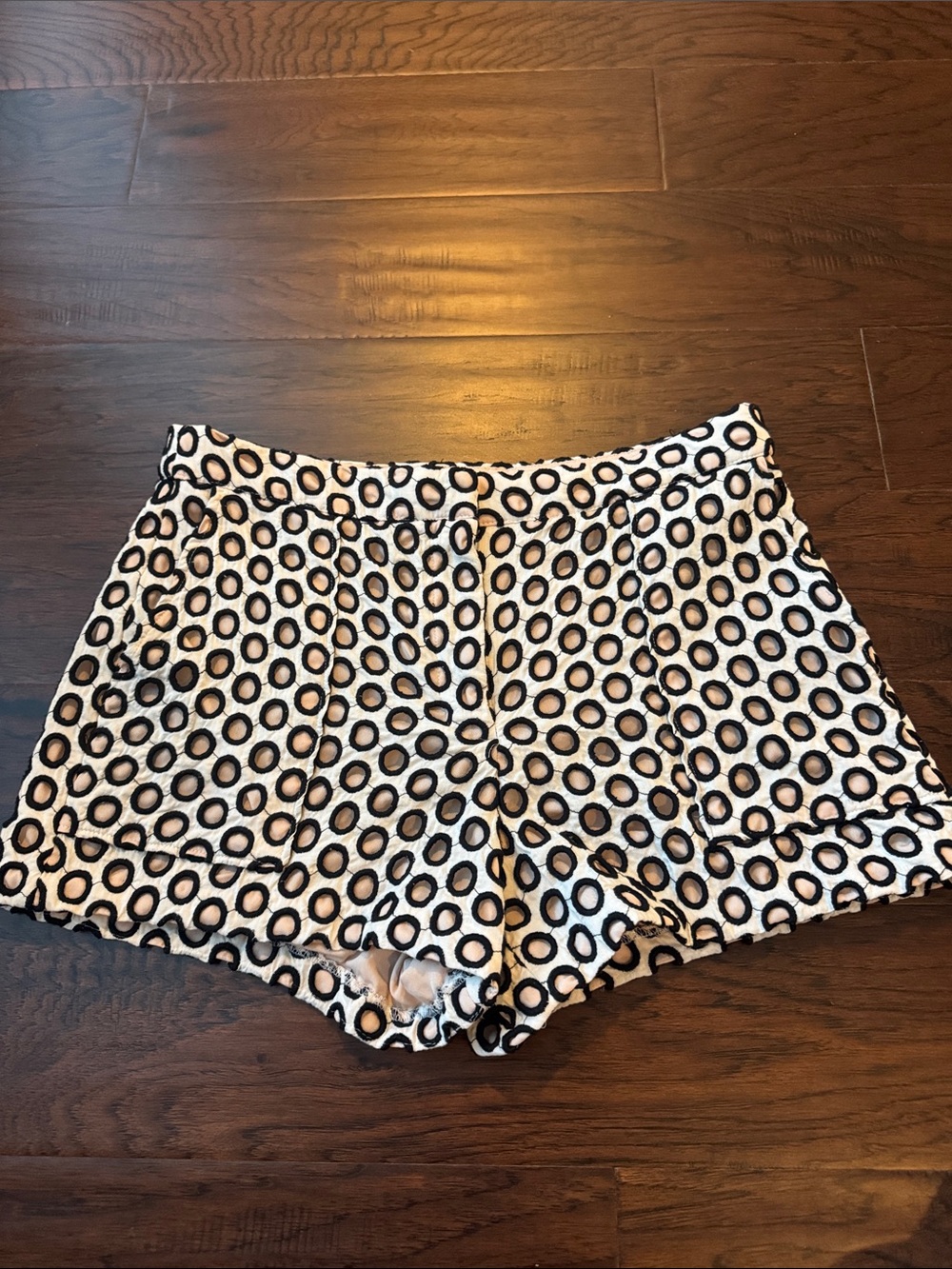 J. Crew White Shorts with Black Circle Print